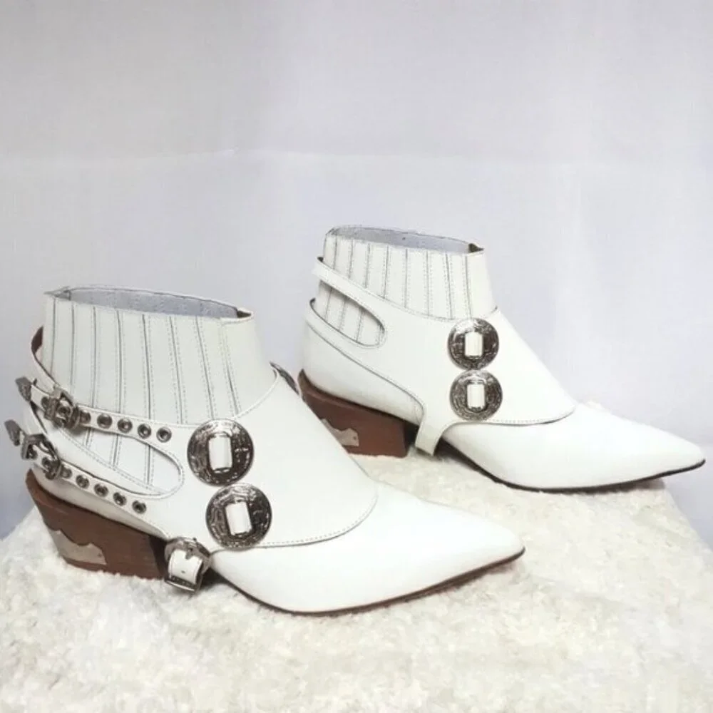 Toga Pulla White Harness Ankle Boots Western 37 - Picture 3 of 16